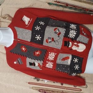 Ugly Christmas Sweater Red & Grey Color Block Croft & Barrow Petite Med